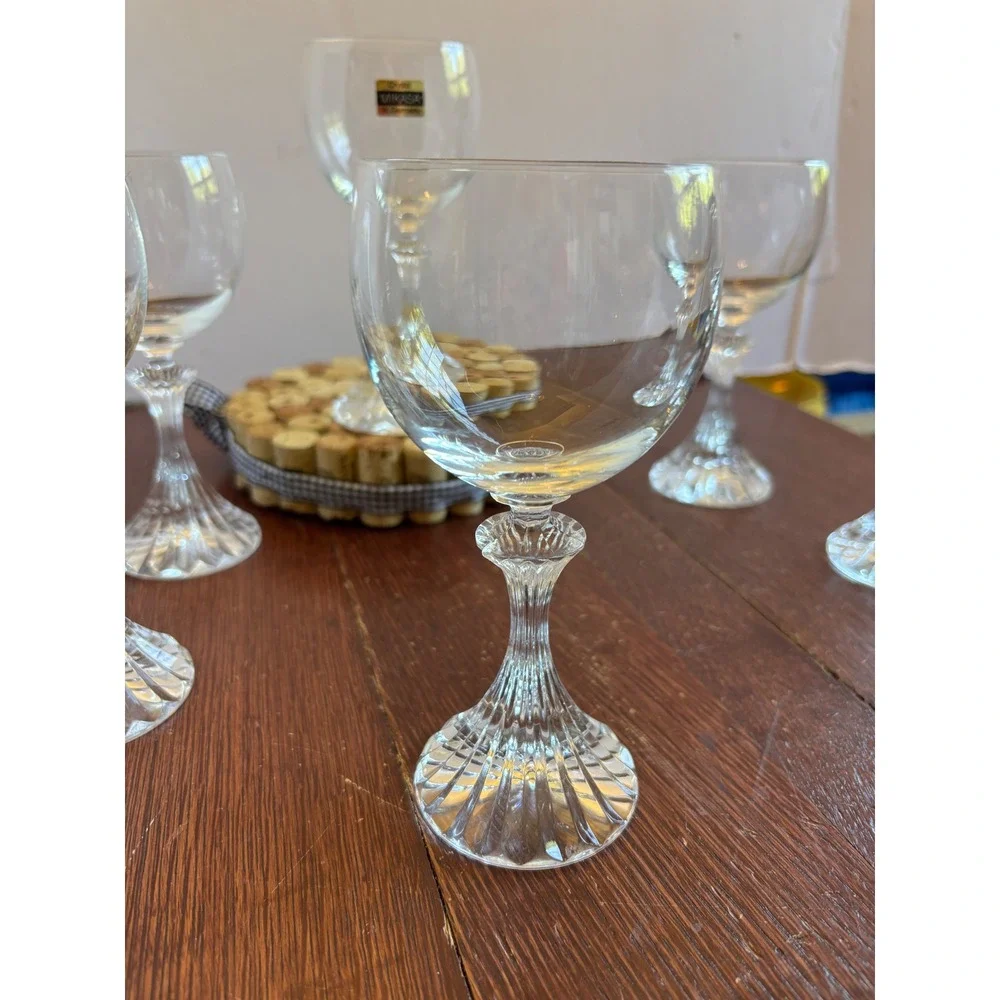 Mikasa The Ritz Crystal Wine Glasses Set of 6 West Germany Ribbed Stem 6.25in